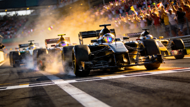 F1赛车在比赛中发车的精彩瞬间